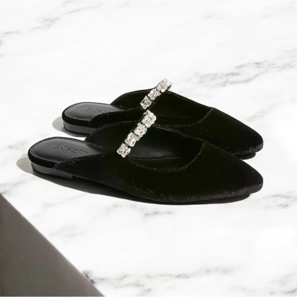 🆕J.Crew Velvet Rhinestone Mules - Picture 3 of 15